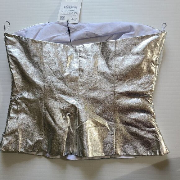 - ZARA METALLIC POPLIN TOP SILVER SIZE M | 4661/020 - Picture 6 of 10